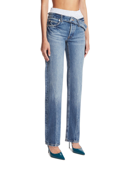 Jeans Slim Con Fascia Boxer Blu