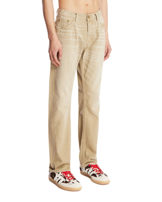 Jeans A Gamba Dritta Beige