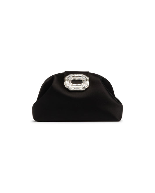 Camelia Clutch In Satin Nera